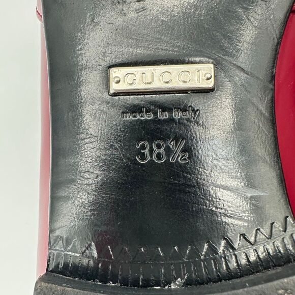 GUCCI Kira Horsebit Red Loafer Size 38.5 Glossy Patent Leather Slip On Flats - Picture 11 of 12